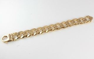 Heavy Vintage Men ' s Gents Solid 9Ct Gold Flat Curb Link Chain Bracelet,  121.  2g 7