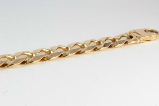 Heavy Vintage Men ' s Gents Solid 9Ct Gold Flat Curb Link Chain Bracelet,  121.  2g 8