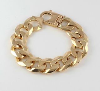 Heavy Vintage Men ' s Gents Solid 9Ct Gold Flat Curb Link Chain Bracelet,  121.  2g 9