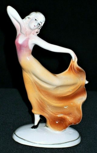 Antique German Art Deco Goldscheider Era Katzhutte Lady Dancer Ceramic Figurine