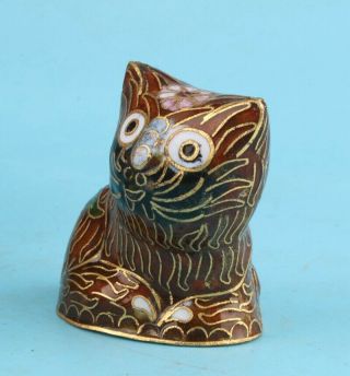Retro China Cloisonne Enamel Statue Animal Cat Mascot Hand - Crafted Old Gift