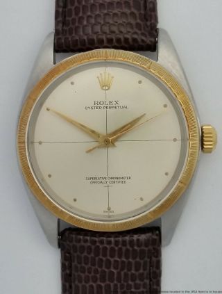 Rolex Oyster Perpetual Gold Ss 1008 Running Vintage Mens Watch