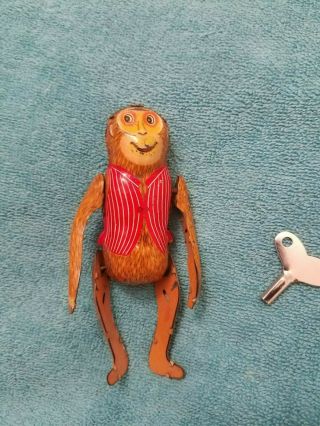 Vintage Tin Monkey Somersaulting Wind Up Toy - 4 Inches