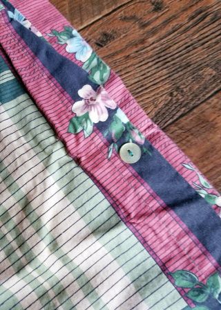 Rare Vtg Pierre Frey Floral Bouquet Plaid Check Duvet Cover Made in France 3