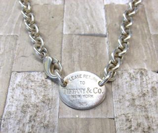 Tiffany & Co.  Sterling Silver Please Return To Oval Tag Necklace 15 " 14 - E8432