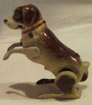 Vtg Wind - Up Tin Toy Hopping Dog In Order W/o Key 1950 