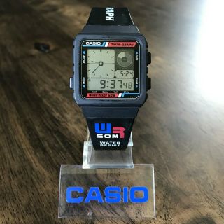Near Vintage 1986 Casio Ae - 20w Twin Graph Watch W/ Band Japan 588