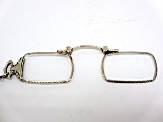Antique 14k White Gold Folding Art Deco Lorgnette Eyeglasses & Strap W/ Diamond