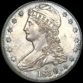 1839 - O Capped Bust Silver Half Dollar,  High Uncirculated Bu Ms Rare.  No Resv