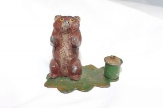 Antique German Spelter Cold Painted Bear & Mini Candleholder Signed Germany Only