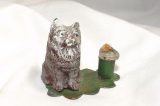 Antique German Spelter Cold Painted Cat With Mini Candleholder Sign Germany Only