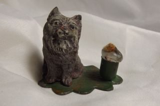 Antique German Spelter Cold Painted Cat With Mini Candleholder Sign Germany Only 2