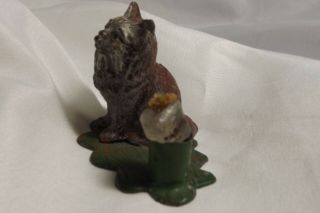 Antique German Spelter Cold Painted Cat With Mini Candleholder Sign Germany Only 3