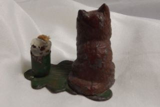 Antique German Spelter Cold Painted Cat With Mini Candleholder Sign Germany Only 4