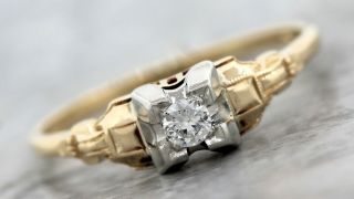 Antique Art Deco 1920s Estate 14k Yellow Gold 0.  12ctw Diamond Engagement Ring