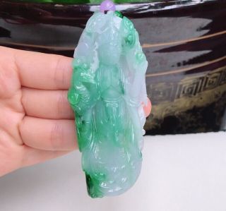 100 Natural Jadeite A Hand - Carved Green Guanyin 618