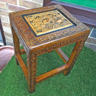 Carved Dragon Top Small Chinese Side Table