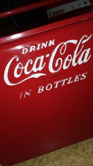 Vintage Coca Cola red metal cooler w/ top & bottom compartments w/ bottle opener 12