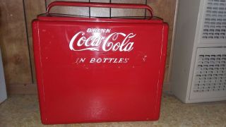 Vintage Coca Cola Red Metal Cooler W/ Top & Bottom Compartments W/ Bottle Opener