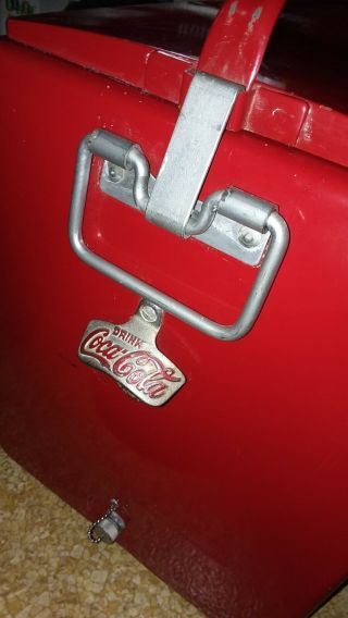 Vintage Coca Cola red metal cooler w/ top & bottom compartments w/ bottle opener 7