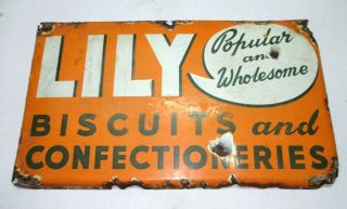 Vintage Old Rare Lily Biscuits And Confectioner Ad Porcelain Enamel Sign Board