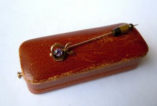 RARE imper.  Russian 56 GOLD Tie Pin with Amethyst stone,  Faberge design 1915 - 17 4