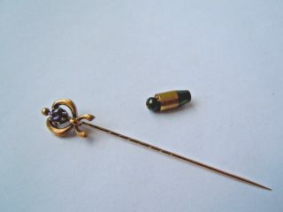 RARE imper.  Russian 56 GOLD Tie Pin with Amethyst stone,  Faberge design 1915 - 17 5