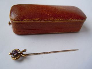 RARE imper.  Russian 56 GOLD Tie Pin with Amethyst stone,  Faberge design 1915 - 17 6