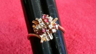 Vintage Signed Vd 14k Yellow Gold Ruby Diamond Ring Size 10 4.  6 Gram