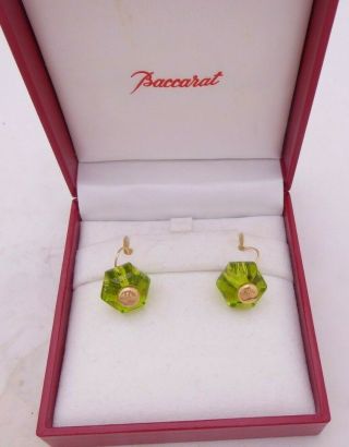 18ct Gold Baccarat Glass Designer Earrings Boxed