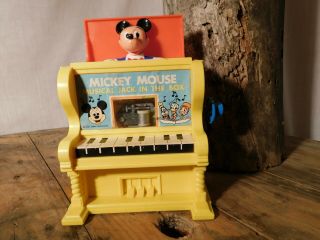 1973 Mickey Mouse Musical Piano Jack In The Box Walt Disney Vintage Toy