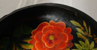 Vintage Mexican Batea Bowl Folk Art Flower Bouquet Wood Toleware Hand Painted 5