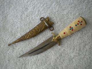 Antique Persian Jezzine Lebanon Arab Dagger Knife Bone Hahdle