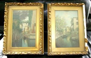 2 Antique Watercolor Eugenio Benvenuti 1881 - 1959 Venice Canal Orig Italy
