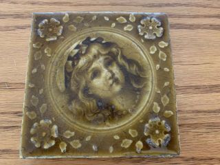 Antique Rare Victorian Girl Tile A.  E.  T.  Co.  Limited 4.  25 " X 4.  25 "