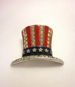 1940s Crown Trifari Rare Uncle Sam Hat Wwii Era Patriotic American Flag Brooch