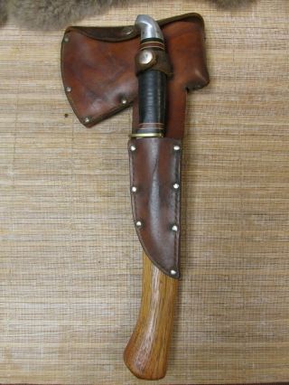 Vntg.  (offical Boy Scout) Plumb Hatchet & Western Knife Combo W Leather Sheath