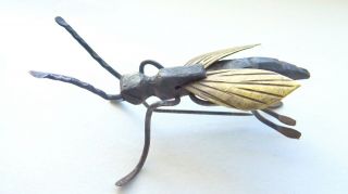Antique Japanese Okimono Iron And Bronze Hornet Bug Pin Rare Piece