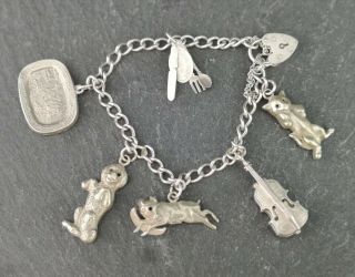 Vintage Silver Charm Bracelet,  Nursery Rhyme,  Hey Diddle Diddle