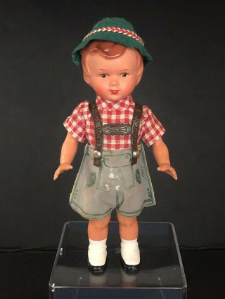 Antique German Mechanical Wind - Up Boy Doll Lederhosen With Key 7 " Tall Vintage