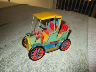 Vintage Tin Litho Lever Action Toy Wind - Up Car - Modern Toys Japan