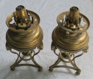 Figural Brass Oil Lamps Glass Font 1868 Patent Daylight Burner Vtg Old Antique