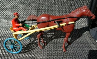 Wolverine Harness Racing Horse Sulky & Jockey Plastic Wind - Up Toy - Great