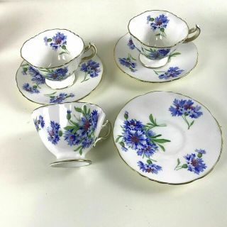 Set Of 3 Hammersley Cornflower Blue Tea Cup & Saucer Bone China 6034