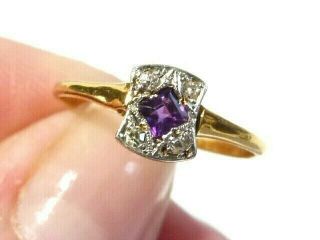 Good 18ct Gold Amethyst & Diamond Art Deco Ring,  Sz L.  1/2,  C1920 
