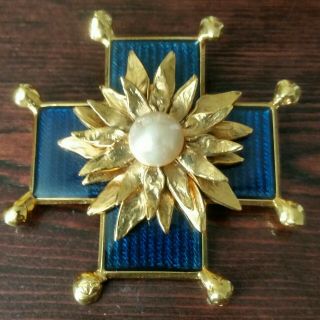 Vintage Ysl Yves Saint Laurent Maltese Cross Made In France Flower Pearl Rare