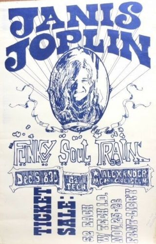 Janis Joplin Mega Rare Dec.  5th,  1969 - Georgia Tech Concert Poster