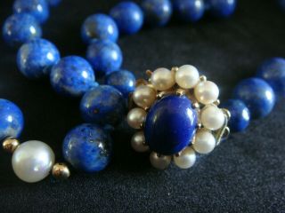Long Lapis Lazuli Gold & Cultured Sea Pearl Necklace With 9ct Gold Clasp 27 Ins