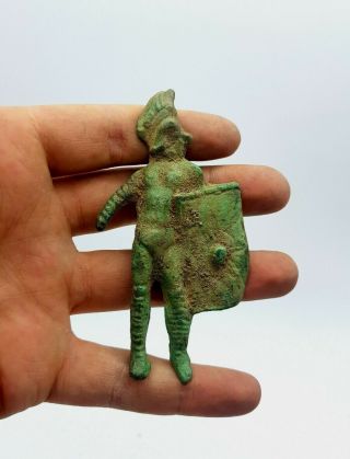 Roman Bronze Figure Of A Legionary Soldiers Holding Shield - Rare