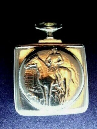 Antique Silver Pocket Watch Swiss Horse Scene Square Pocket Watch Slim Stunning